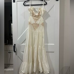 Lulus Maisha Ivory and Beige Embroidered Drop Waist Maxi Dress